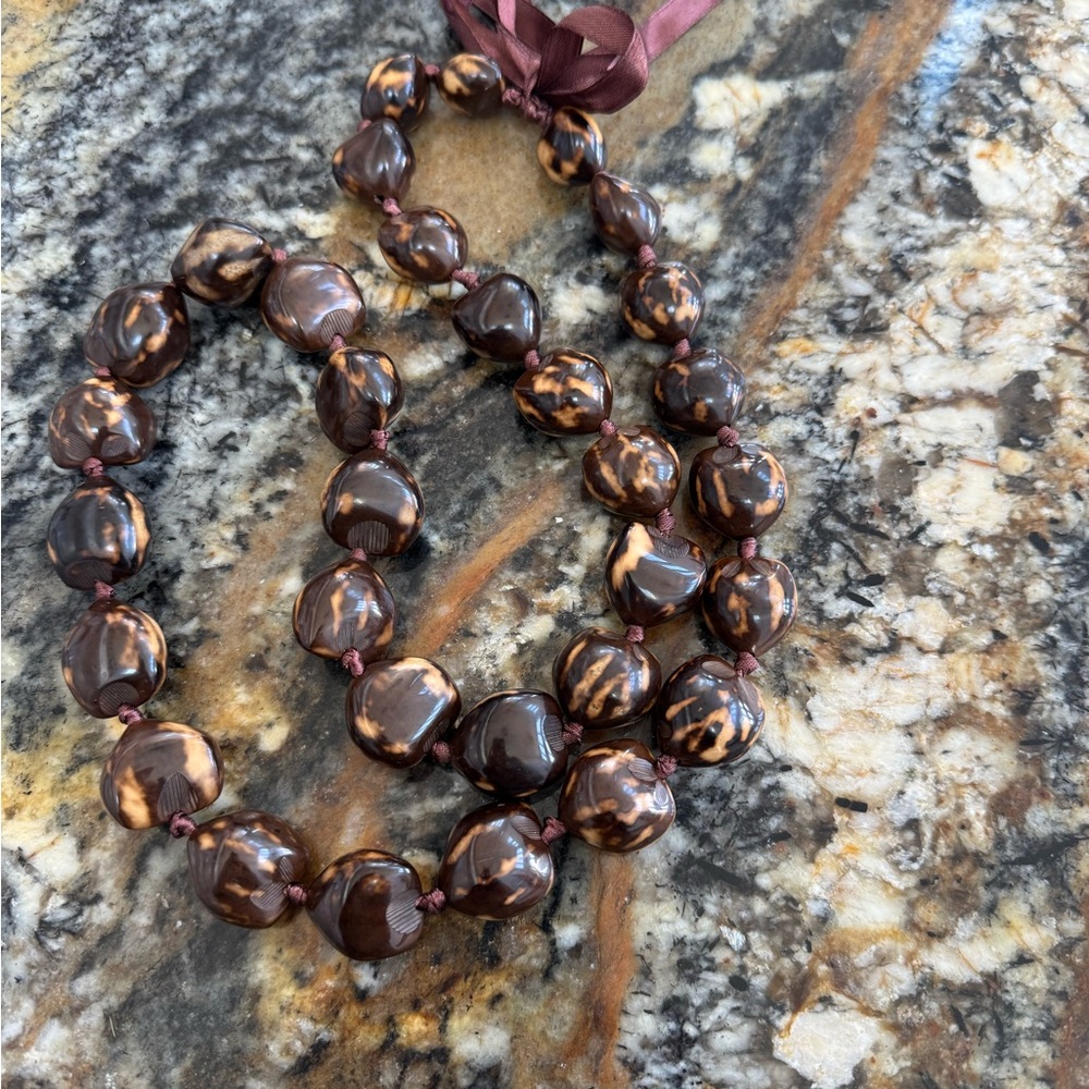 Brown KuKui Organic Beaded Necklace with Natural Charm